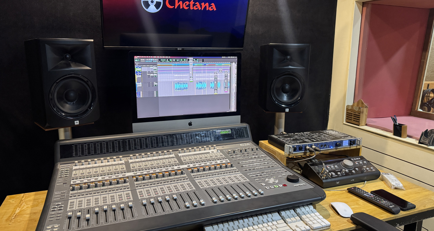 Studio D with academic level sound recording equipments